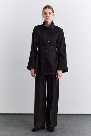 Wide Sleeve Belted Jacket Brown