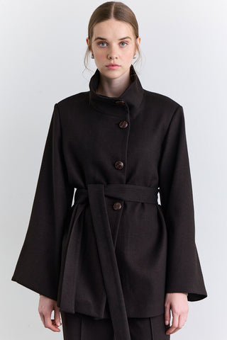 Wide Sleeve Belted Jacket Brown