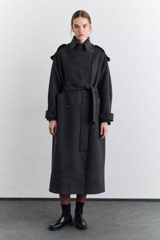 Double Breasted Wide Collar Coat Anthracite