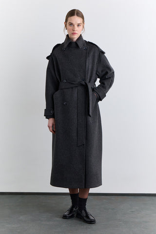 Double Breasted Wide Collar Coat Anthracite