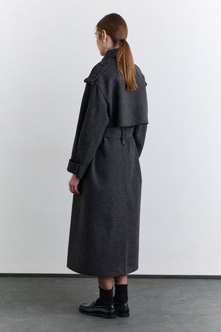 Double Breasted Wide Collar Coat Anthracite