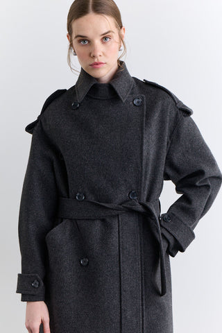 Double Breasted Wide Collar Coat Anthracite