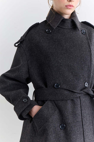 Double Breasted Wide Collar Coat Anthracite