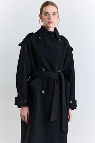 Double Breasted Wide Collar Coat Black