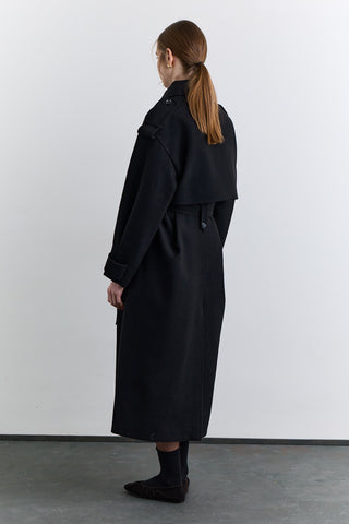 Double Breasted Wide Collar Coat Black