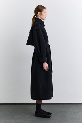 Double Breasted Wide Collar Coat Black