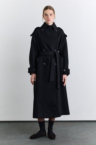 Double Breasted Wide Collar Coat Black