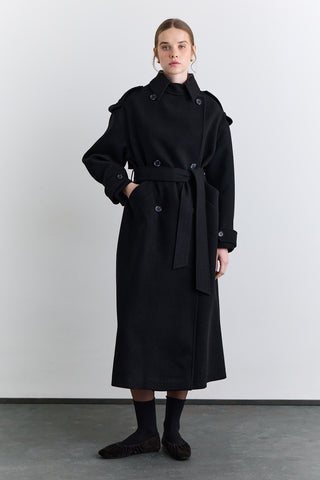 Double Breasted Wide Collar Coat Black