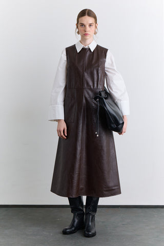 Leather Dress With Pocket Detail Dark Brown