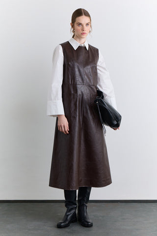 Leather Dress With Pocket Detail Dark Brown