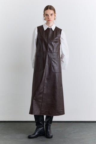 Leather Dress With Pocket Detail Dark Brown