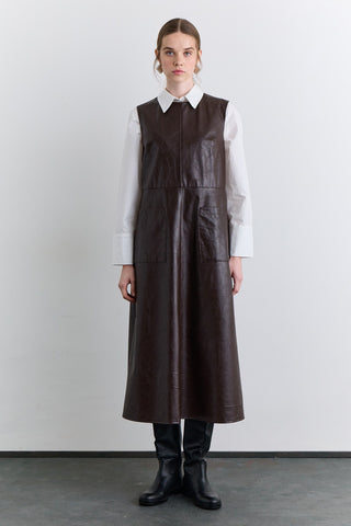 Leather Dress With Pocket Detail Dark Brown