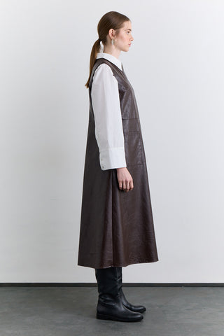 Leather Dress With Pocket Detail Dark Brown