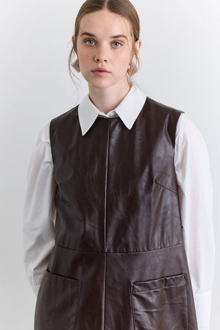 Leather Dress With Pocket Detail Dark Brown