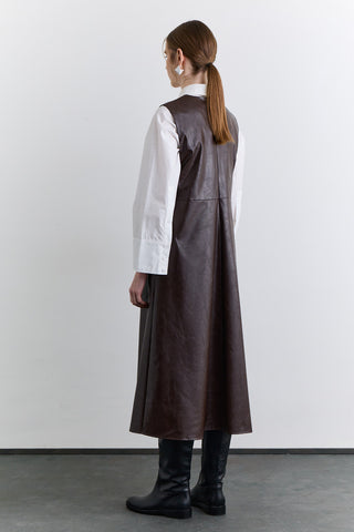 Leather Dress With Pocket Detail Dark Brown