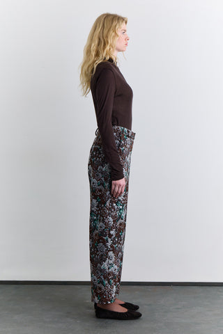 Jacquard Pattern Trousers Brown