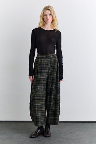 Checked Balloon Leg Trousers Green