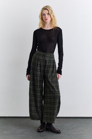 Checked Balloon Leg Trousers Green