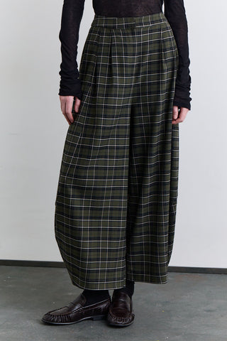 Checked Balloon Leg Trousers Green