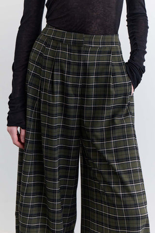 Checked Balloon Leg Trousers Green