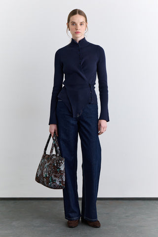 Cross Front Cardigan Navy Blue