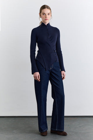 Cross Front Cardigan Navy Blue