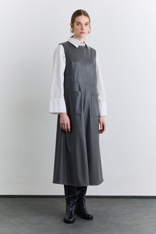 Leather Dress With Pocket Detail Grey