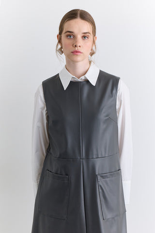 Leather Dress With Pocket Detail Grey
