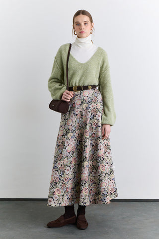 Jacquard Pattern Skirt Flower Print