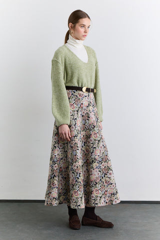 Jacquard Pattern Skirt Flower Print
