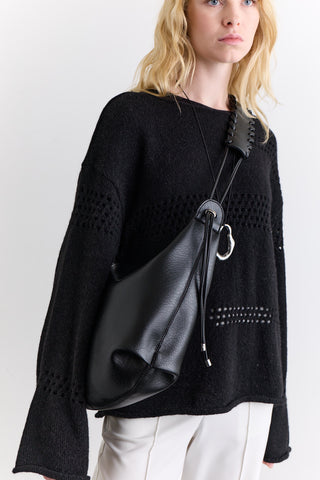 Knit Detail Tote Bag Black