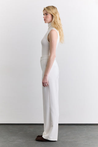 Stitch Detail Straight Trousers Ecru