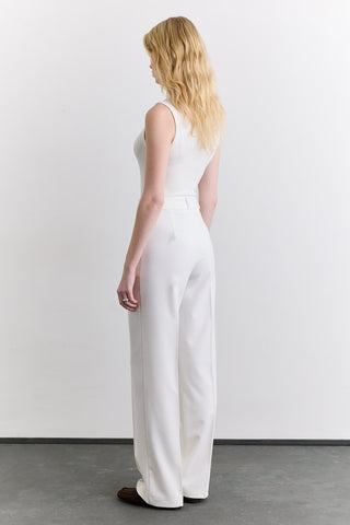 Stitch Detail Straight Trousers Ecru