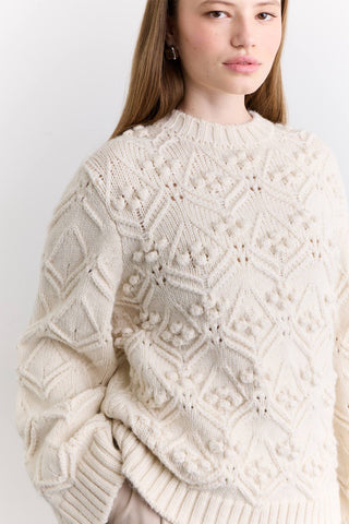 Pointelle Knit Sweater Ecru