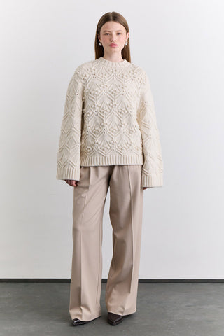 Pointelle Knit Sweater Ecru