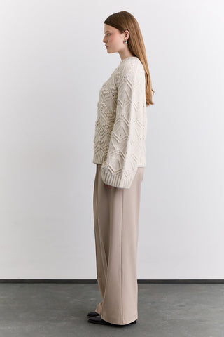 Pointelle Knit Sweater Ecru