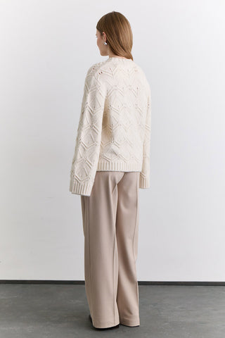 Pointelle Knit Sweater Ecru