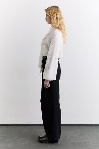 Tie Neck Pointelle Sweater Ecru