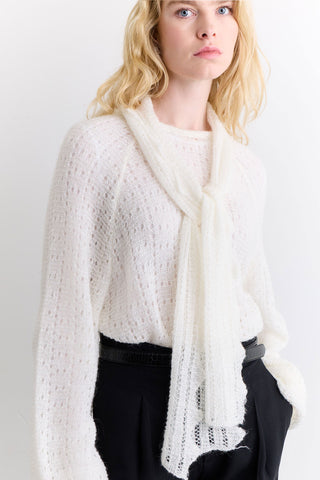 Tie Neck Pointelle Sweater Ecru