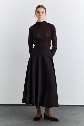 Structured Wide Skirt Brown