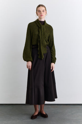 Tie Neck Pointelle Sweater Green