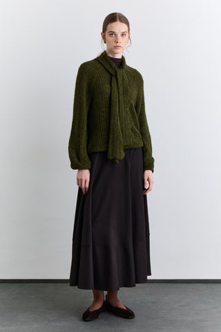 Tie Neck Pointelle Sweater Green