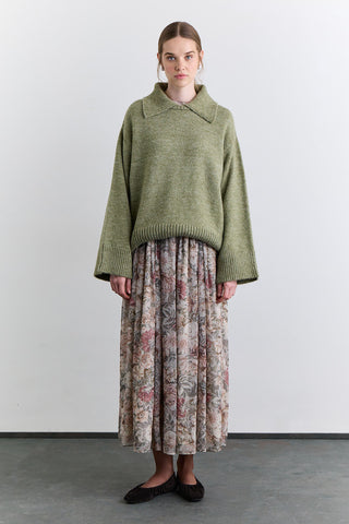 Wide Collar Oversized Sweater Green