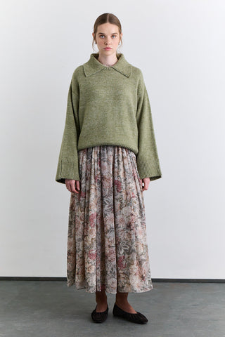 Wide Collar Oversized Sweater Green