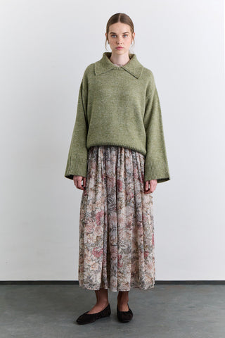 Wide Collar Oversized Sweater Green
