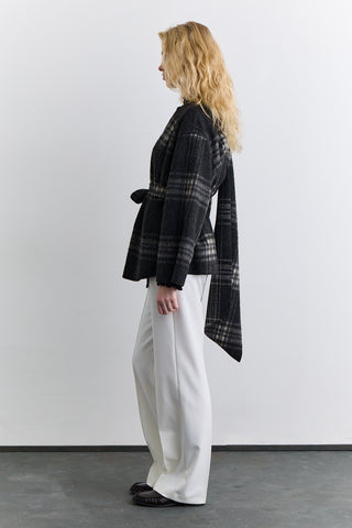 Checked Poncho With Scarf Detail Anthracite