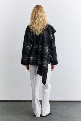 Checked Poncho With Scarf Detail Anthracite