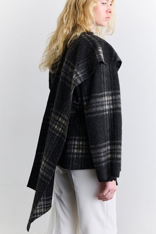 Checked Poncho With Scarf Detail Anthracite