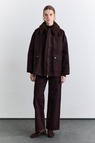 Natural Coat With Fur Collar Brown