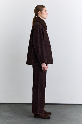 Natural Coat With Fur Collar Brown